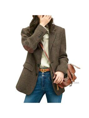 Wool Blend Plaid Blazer Business Casual Work Coat